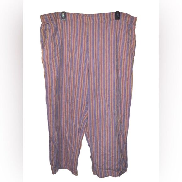 380. FLAX 100% Linen Striped Multicolor Pull on Pants size Large (14-18) - Picture 1 of 9